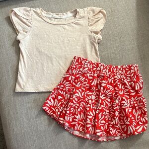 Copper Key Red Floral Tiered Skirt with Cream Puff Sleeve Top size 4 girls